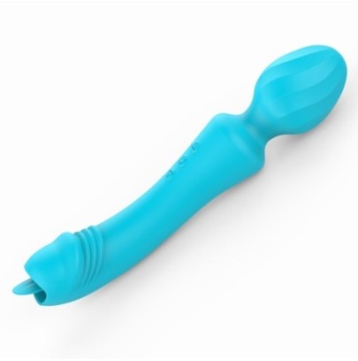 Wand Vibrant avec Langue Magic Head 20cm Turquoise- Wands Classiques en stock sur Fun et plaisirs