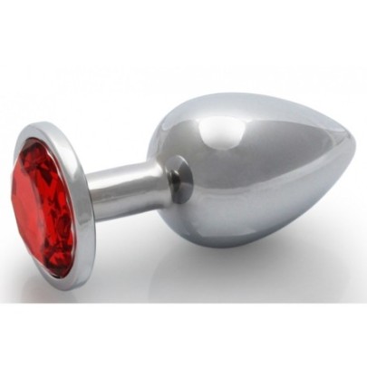 Bijou anal Round Gem M 7 x 3.3 cm Argenté-Rouge- Bijoux Anal en stock sur Fun et plaisirs