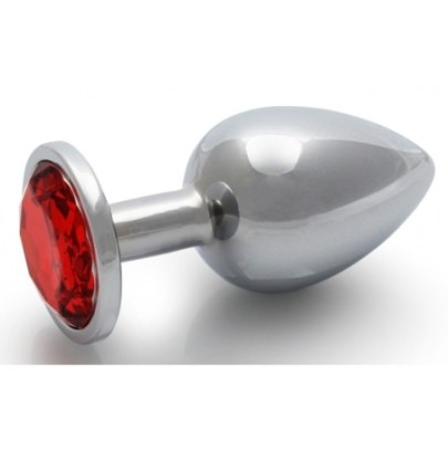 Bijou anal Round Gem L 8 x 4cm Argenté-Rouge- Bijoux Anal en stock sur Fun et plaisirs