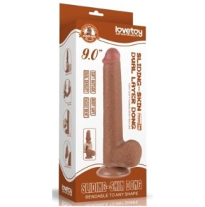 Gode avec Bourses Sliding Skin 17 x 3.5cm Marron