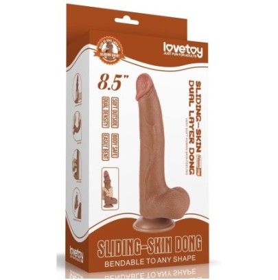 Gode avec Bourses Sliding Skin 17 x 4cm Marron