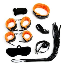 Kit Bondage 7 Pièces Noir/Orange- Kit SM en stock sur Fun et plaisirs