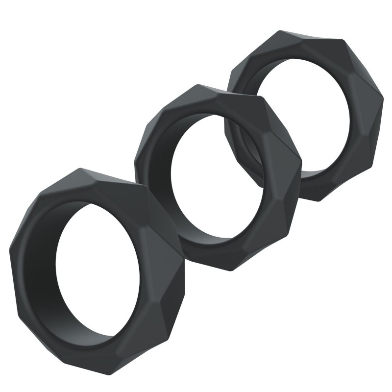 Lot de 3 Cockrings Silicone Heavy C-Ring Noirs