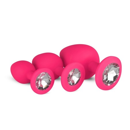 Lot de 3 plugs Bijou Diamond Roses- Bijoux Anal en stock sur Fun et plaisirs