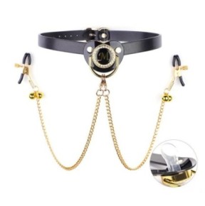 Bâillon-Tétine avec Pince-tétons Keepsum Noir-Doré sur fun et plaisirs - vente de sextoys pas cher