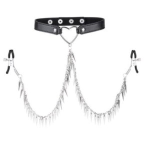 Collier avec Pince-Tétons Spike Heart Noir sur fun et plaisirs - vente de sextoys pas cher
