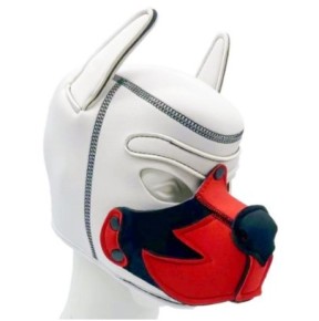 Cagoule Puppy Fox Néoprène Blanc-Rouge sur fun et plaisirs - vente de sextoys pas cher