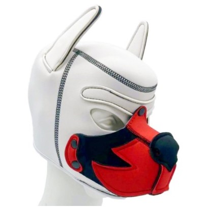 Cagoule Puppy Fox Néoprène Blanc-Rouge sur fun et plaisirs - vente de sextoys pas cher