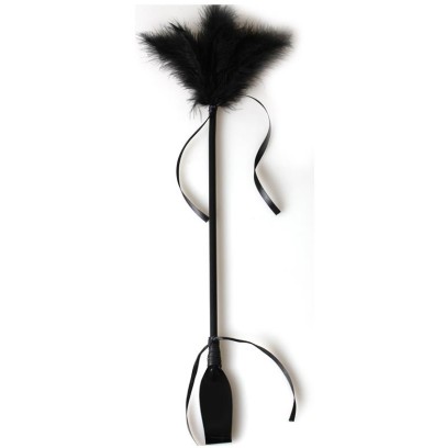 Cravache et Plumeau Secret Touch 50cm Noir sur fun et plaisirs - vente de sextoys pas cher