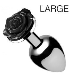 Plug Bijou avec Rose noire - 8.5 x 4.1 cm LARGE- Bijoux Anal en stock sur Fun et plaisirs