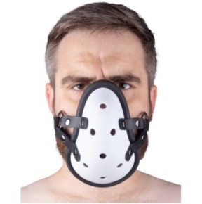 Masque avec Lanières en Cuir « Sniff my .... » Blanc