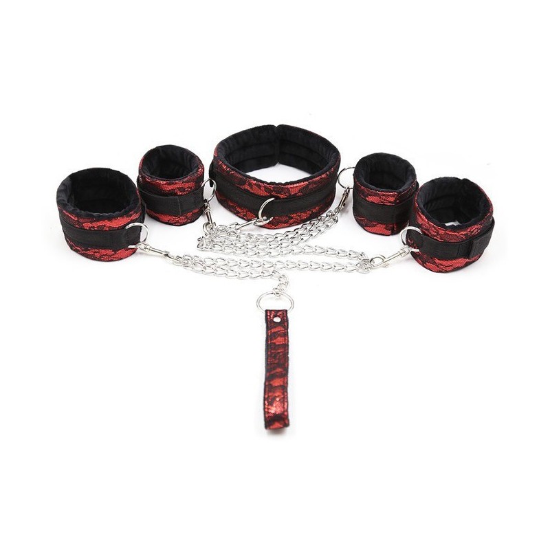 Kit Bondage Collier + Menottes Rouge