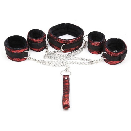 Kit Bondage Collier + Menottes Rouge- Kit SM en stock sur Fun et plaisirs