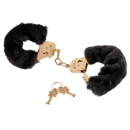 Menottes Gold Furry Noires- Menottes en stock sur Fun et plaisirs